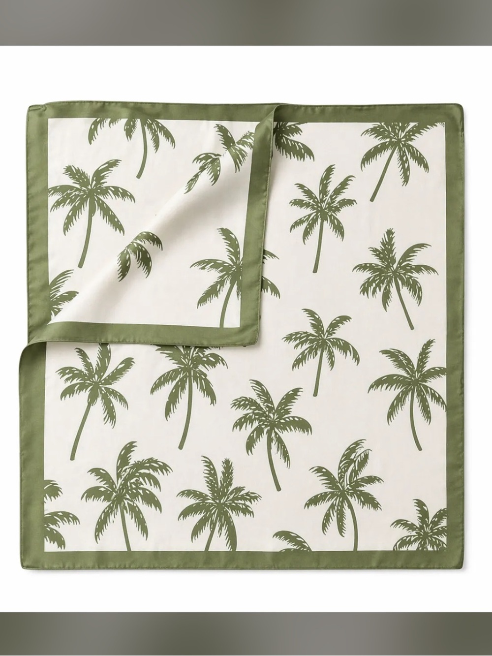 Palm Print Square Scarf in Olive and Cream